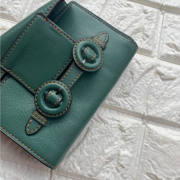 Vintage Nest by Anthropologie green Leather Card trifold Wallet - Picture 7 of 8